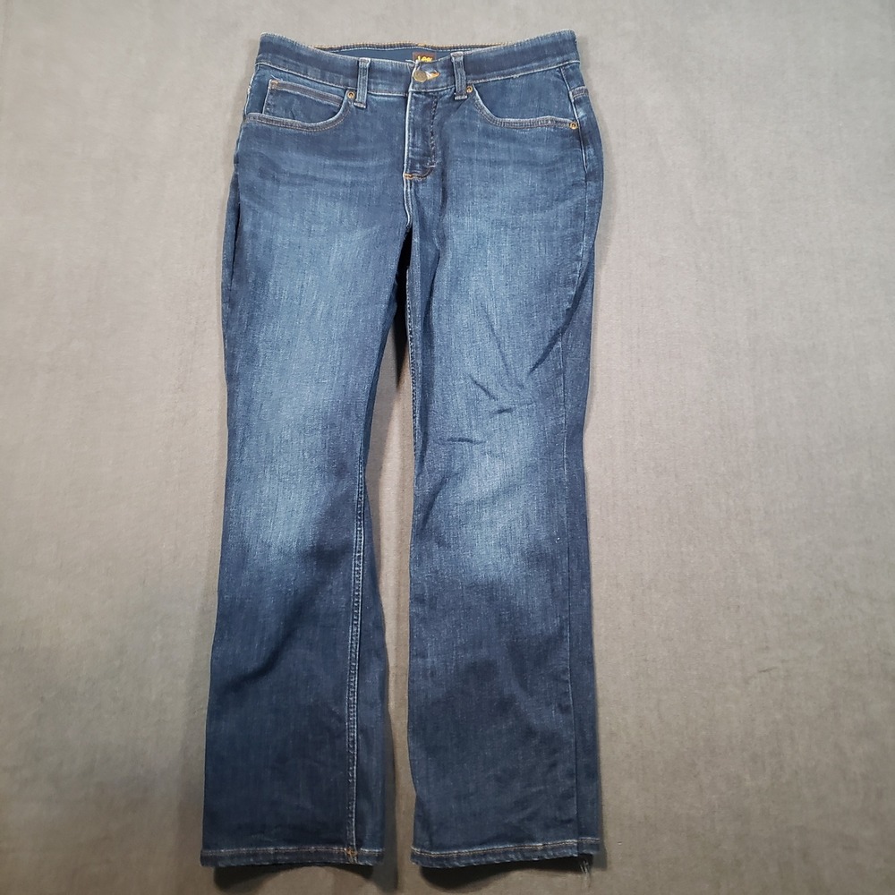 Lee Bootcut Jeans Womens 10S Petite Blue Dark Wash Stretch Denim 112343776